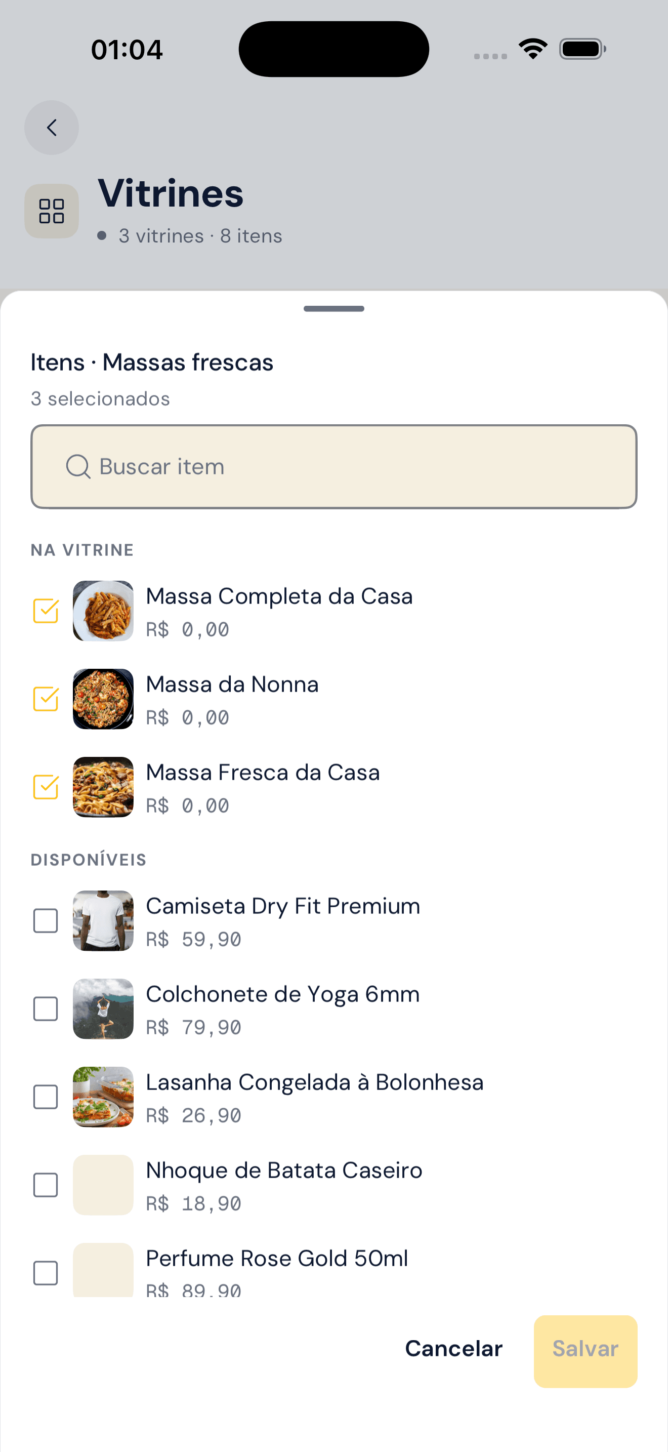 Montando a vitrine: busca e seleção de produtos direto no celular