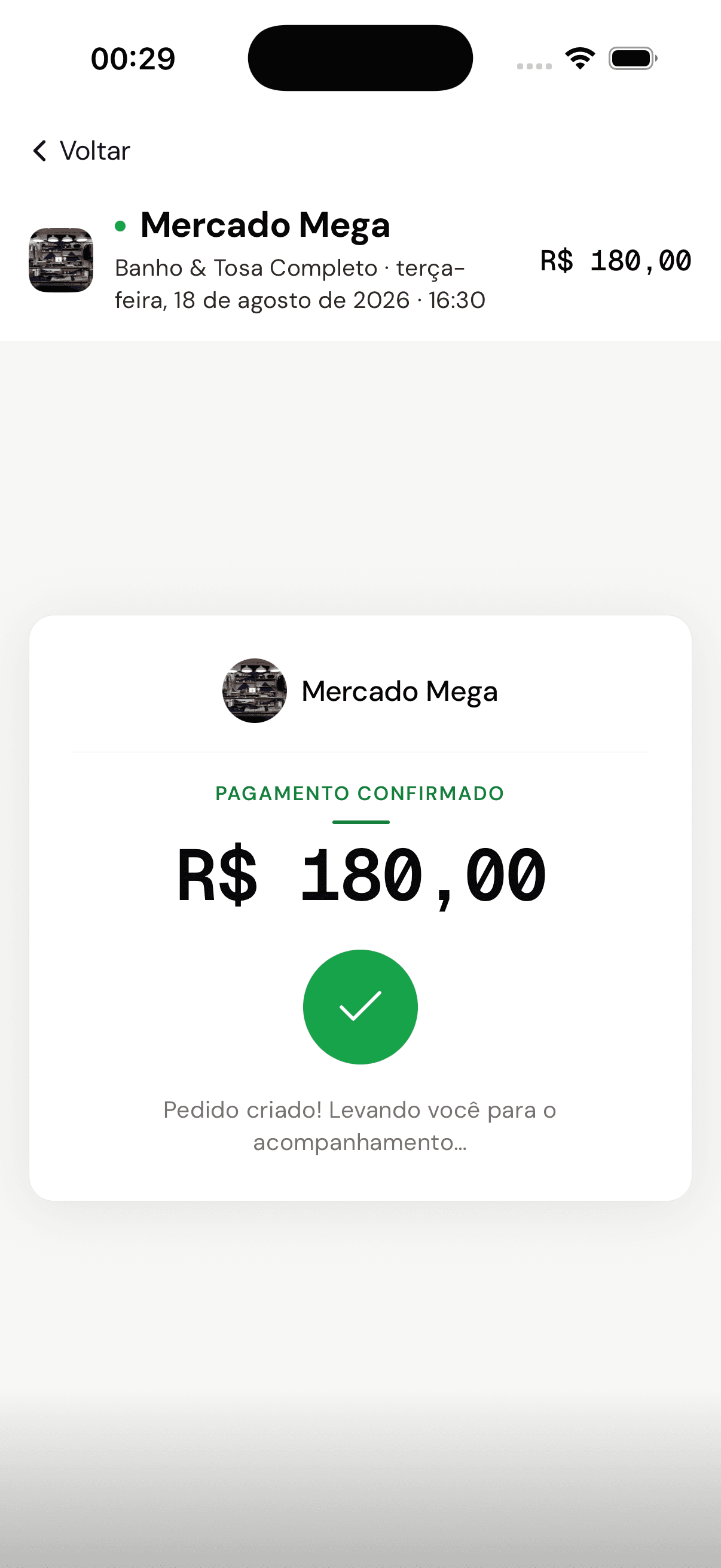 Pagamento de R$ 180 confirmado